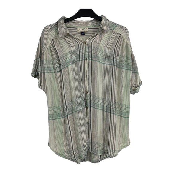 Universal Thread Goods Light Green Short Sleeve Plaid Button up Shirt M - Picture 1 of 15